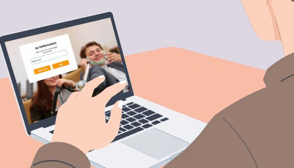 Image of a person easily signing up on a laptop with a friendly MyRemoteVA interface
